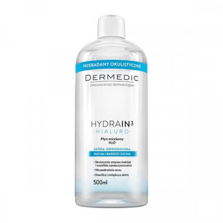Dermedic Hydrain 3 Hialuro, płyn micelarny H2O, skóra sucha 500