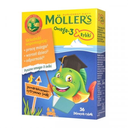 Mollers Omega-3 Rybki smak pomarańczowo-cytynowy 36 sztuk