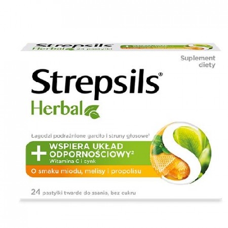 STREPSILS HERBAL miód, melisa i propolis, 24 past.