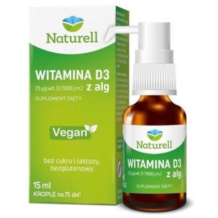 Naturell Witamina D3 z alg, krople, 15ml