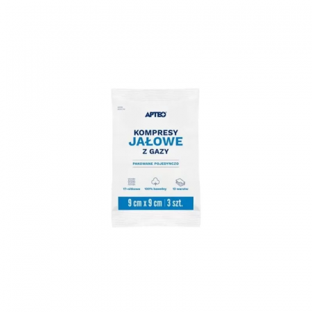 Kompresy z gazy jałowe 9 x 9cm APTEO CARE 3 sztuki