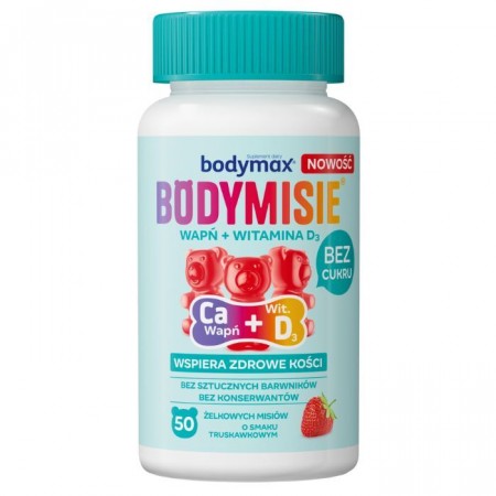 Bodymax Wapń + Wit. D3 Bodymisie o smaku Truskawkowym, żelki 50