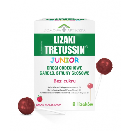 Tretussin Junior Lizaki smak malinowy bez cukru - - 8 szt.