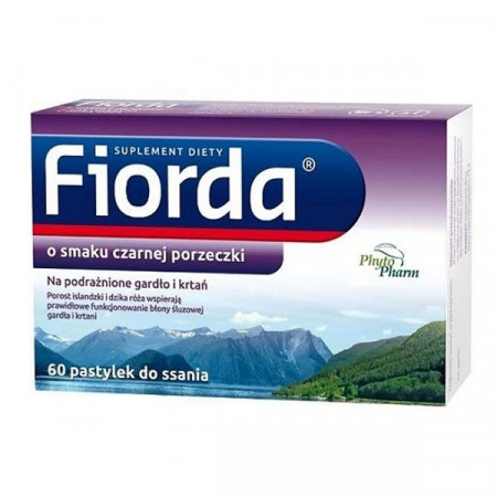 Fiorda, smak czarnej porzeczki, 60 pastylek do ssania na gardło