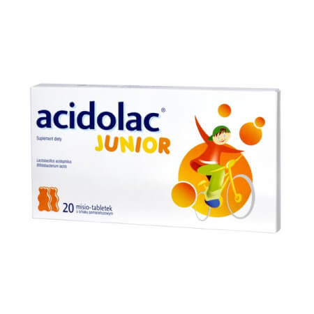 Acidolac Junior, probiotyk o smaku pomarańczowym, 20 tabletek